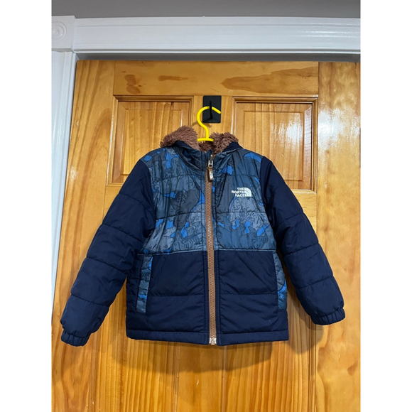 The North Face Toddler Reversible Jacket Coat 3T Navy Blue Brown Sherpa Hooded - Picture 1 of 5